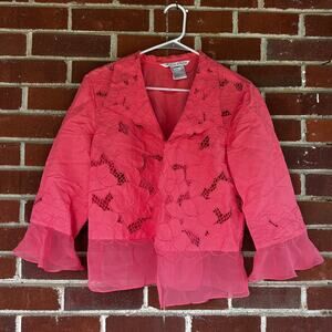 Plaza South Pink Floral Lace Blouse Sheer Hem Lightweight Spring Size 12